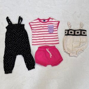 Girls 12-18 Month Old Navy Black Romper, Pink Shorts, Black & Cream Onesie
